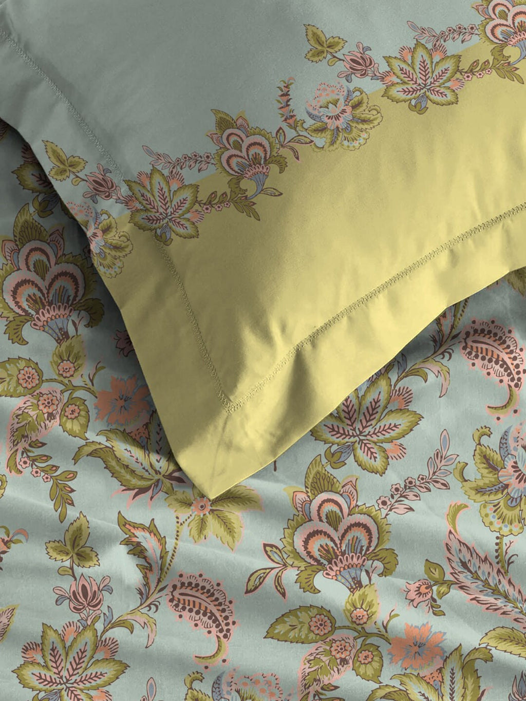 MYTRIDENT Blue White Floral Pure Cotton 144 TC Queen Bedsheet With 2 Pillow Covers | Grocsy