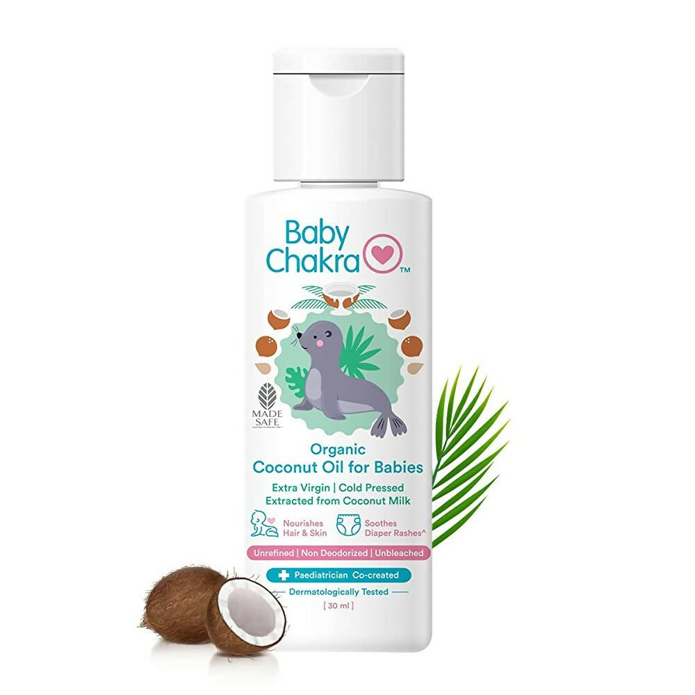 BabyChakra Organic Coconut Oil, Nourishes Hair & Skin, Soothes Diapers Rashes, Unrefined Non Deodorised & Unbleached | Grocsy