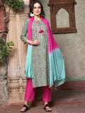 Sangria Ethnic Motifs Yoke Design Pure Cotton Kurta With Trousers & Dupatta | Grocsy