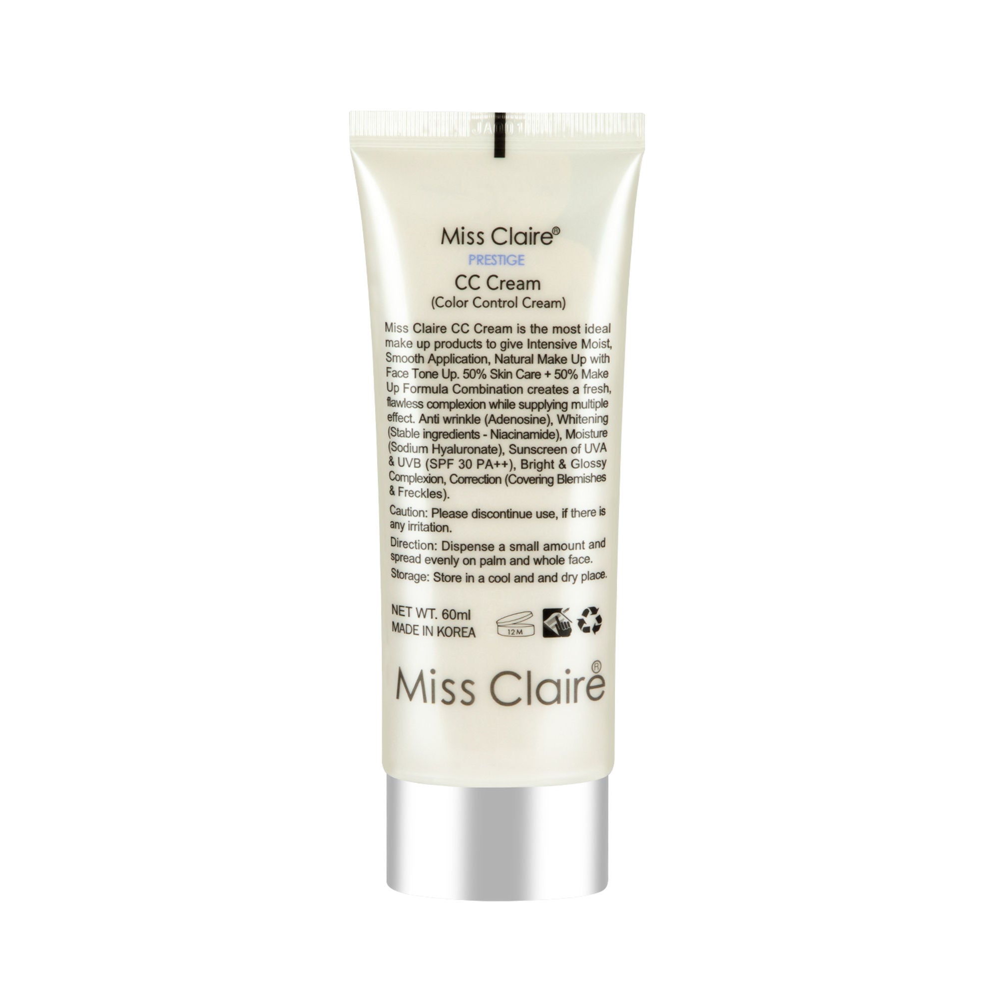 Miss Claire Prestige Cc Cream Whitening Anti Wrinkle Spf 30 Pa++ Color Controler | Grocsy