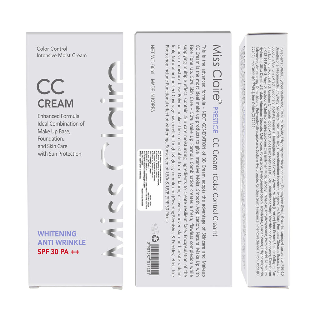 Miss Claire Prestige Cc Cream Whitening Anti Wrinkle Spf 30 Pa++ Color Controler | Grocsy