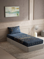 DDecor Blue & Brown Ethnic Motifs Cotton 150 TC Single Bedsheet with 1 Pillow Cover | Grocsy