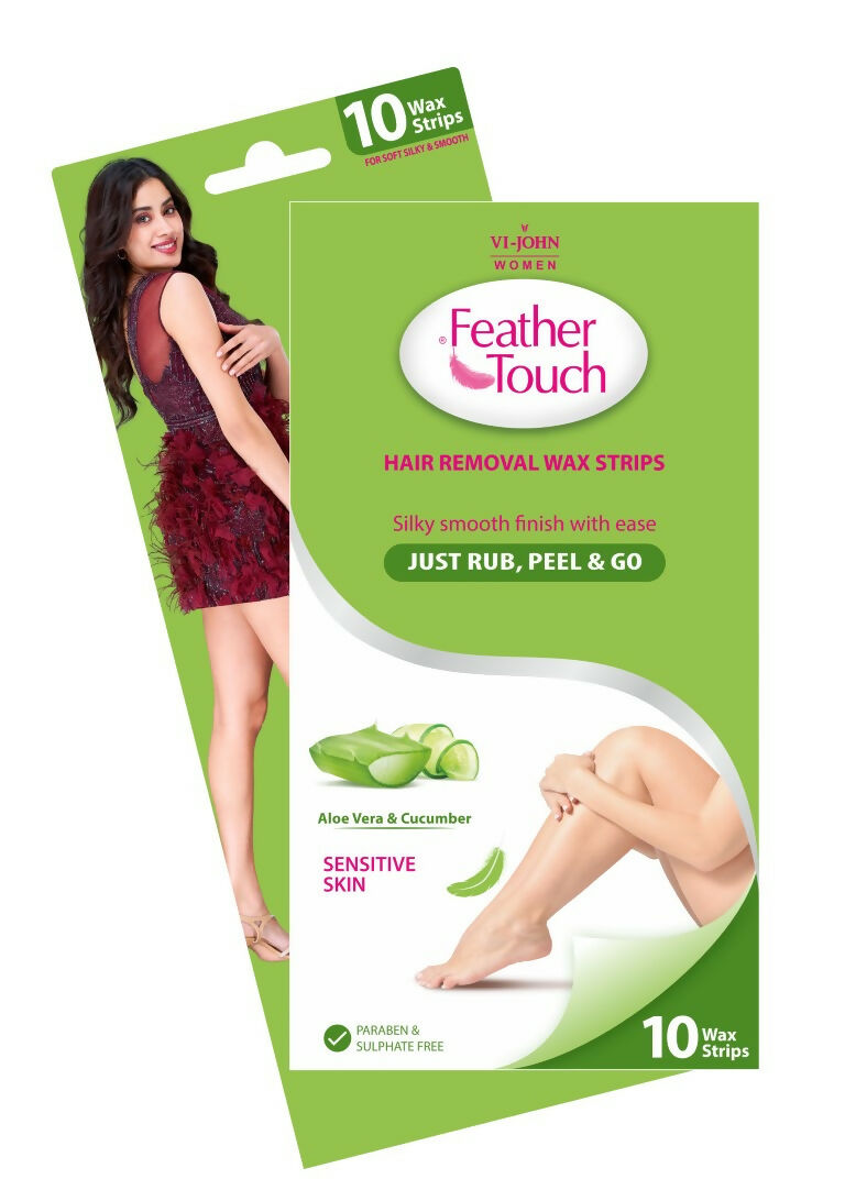 VI-JOHN Feather Touch Cucumber & Alevera Hair Removal Wax Strips for Dry Skin Praraben & Sulphate Free | Grocsy