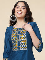 HERE&NOW Ethnic Motifs Embroidered Mirror Work Jute Silk Kurta with Trousers & Dupatta | Grocsy