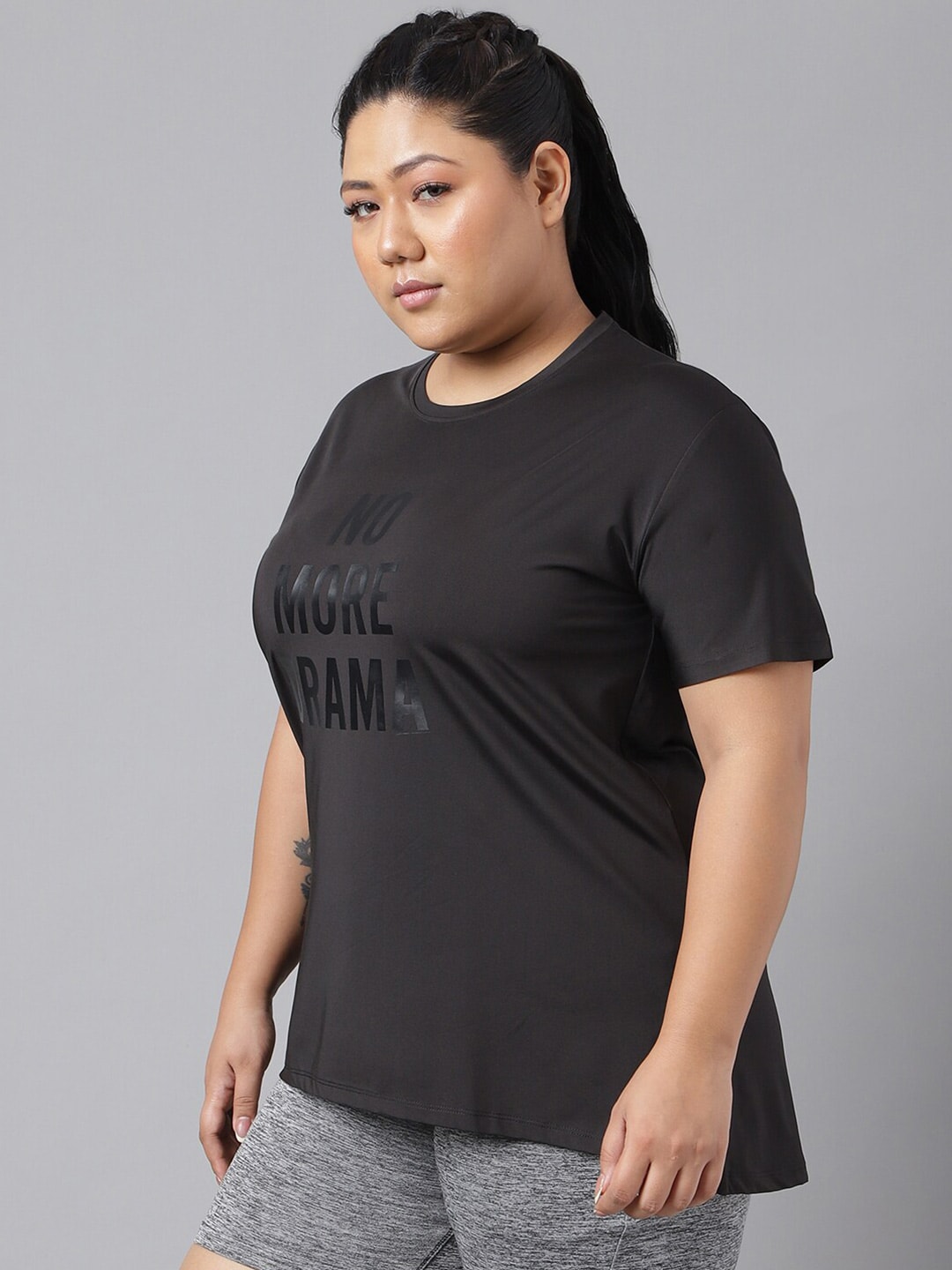 MKH Plus Size Typography Printed Dri-FIT Relaxed Fit Drop-Shoulder Sleeves Gym T-shirt | Grocsy