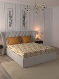 MYTRIDENT Celebration Cream-Coloured Ethnic Cotton 144 TC Queen Bedsheet & 2 Pillow Covers | Grocsy