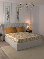 MYTRIDENT Celebration Cream-Coloured Ethnic Cotton 144 TC Queen Bedsheet & 2 Pillow Covers | Grocsy