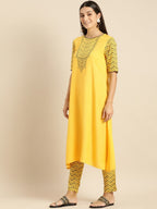 All About You Women Yellow Printed Kurta with Trousers & With Dupatta | Grocsy
