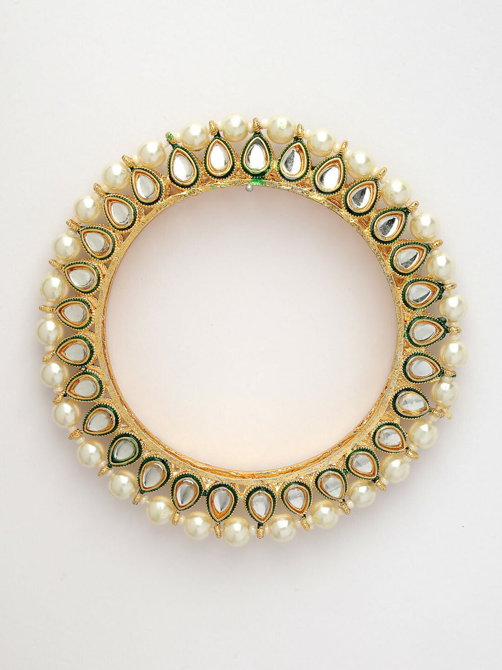 NVR Women's Set Of 2 Gold-Polished Kundan-Studded & Pearls-Beaded Bangles | Grocsy