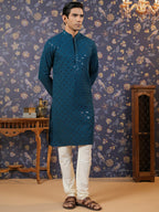 House of Pataudi Ethnic Motifs Embroidered Sequinned Straight Kurta With Churidar | Grocsy