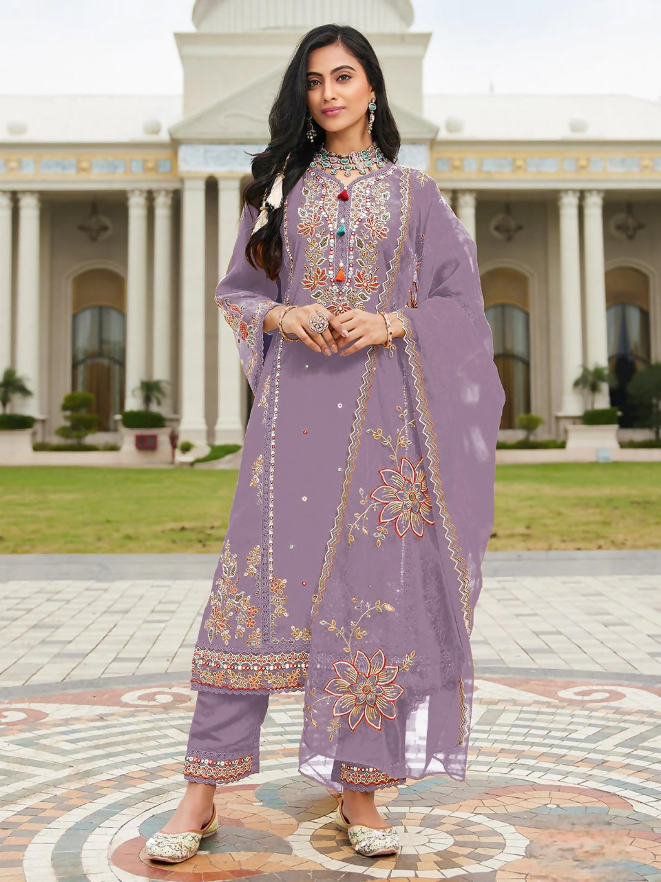 Anaita Purple Cotton Stitched Suit with Embroidery Viscose Multi Thread Work | Grocsy