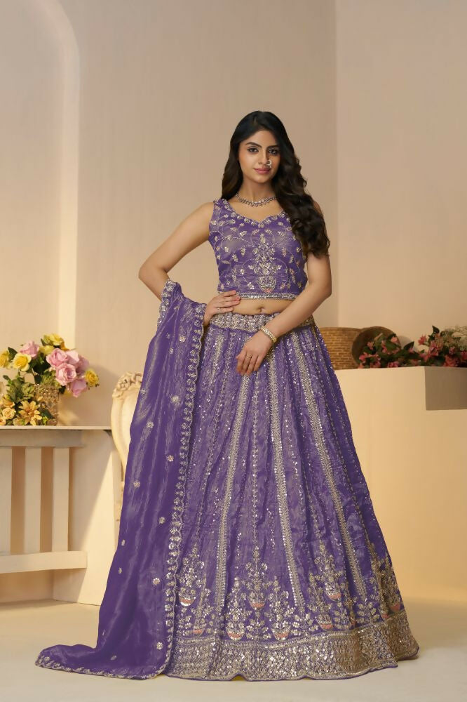 Kesar Fab Dark-Purple Jimmy Choo Hand_Woven Lehenga | Grocsy