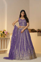 Kesar Fab Dark-Purple Jimmy Choo Hand_Woven Lehenga | Grocsy