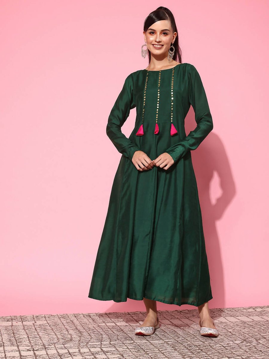 Ahalyaa Women's Traditional wear Ethnic Dress - Green | Grocsy
