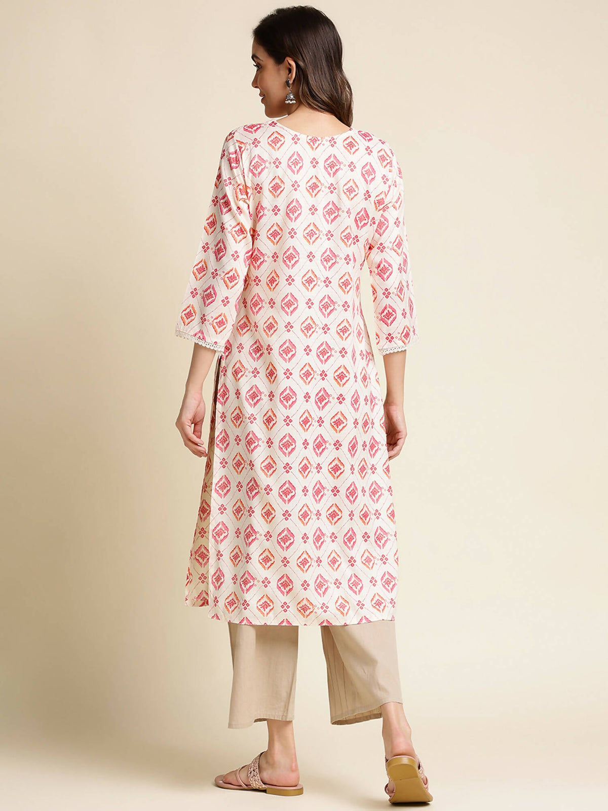 Pink Poly Rayon Aztec Printed Straight Fit Kurta - Prasuti | Grocsy