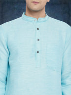 Even Apparels Men's Pure Cotton Turquoise Kurta | Grocsy