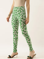 Souchii White & Green Printed Ankle-Length Leggings | Grocsy