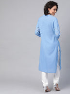 HERE&NOW Women Blue & White Pure Cotton Solid Straight Kurta | Grocsy