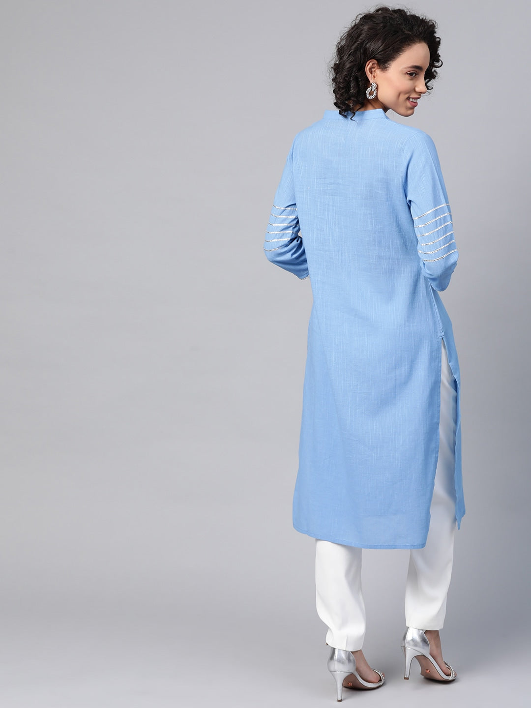 HERE&NOW Women Blue & White Pure Cotton Solid Straight Kurta | Grocsy