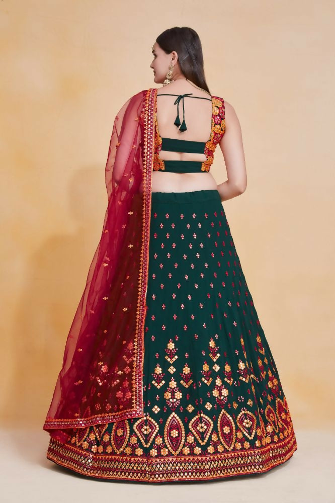 Green Georgette Sequence Embroidery Work Lehenga Choli - Jihu Culture | Grocsy