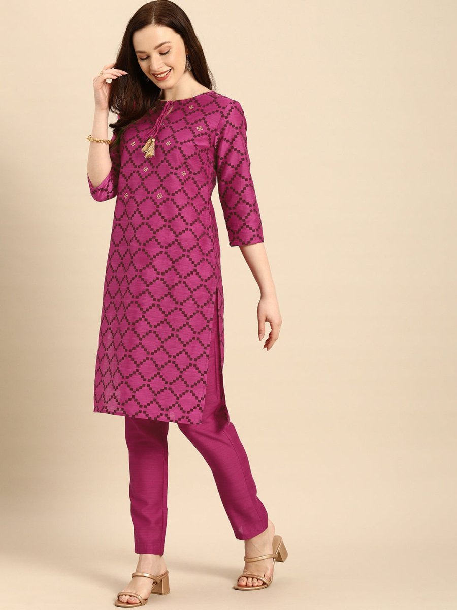 All About You Women Purple & Maroon Printed Kurta with Trousers | Grocsy