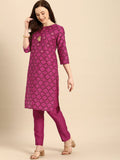 All About You Women Purple & Maroon Printed Kurta with Trousers | Grocsy