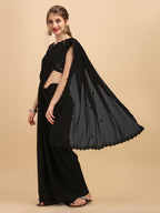 Sangria Black Embellished Sequinned Pure Georgette Saree | Grocsy