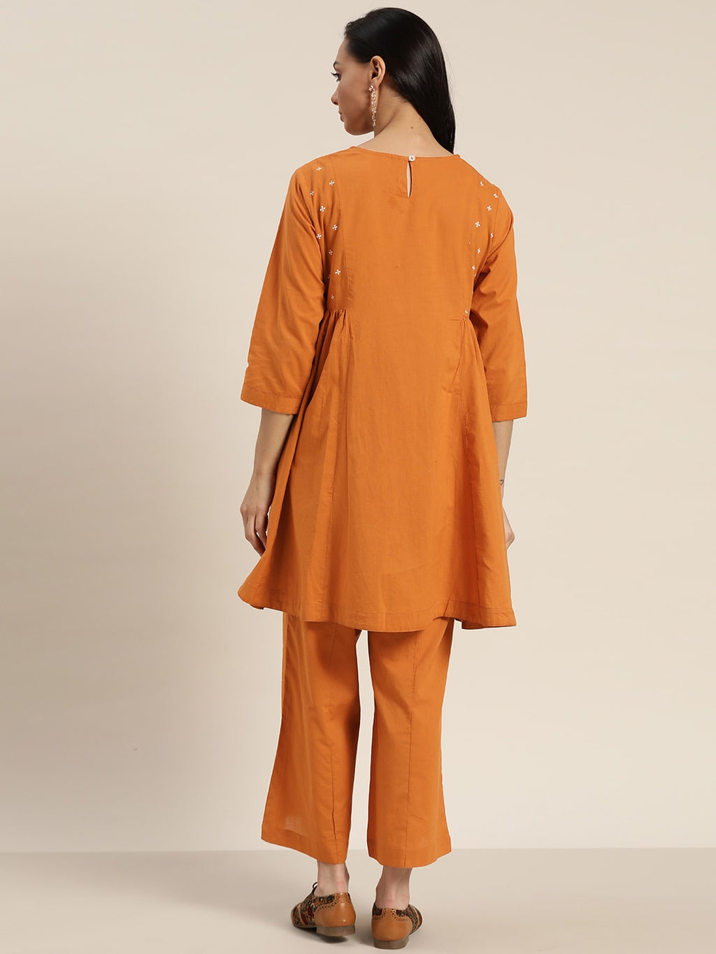 Sangria Women Rust Orange Solid Pure Cotton Kurta with Palazzos | Grocsy