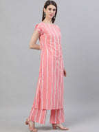 Aks Striped Pure Cotton Straight Kurta With Palazzos | Grocsy