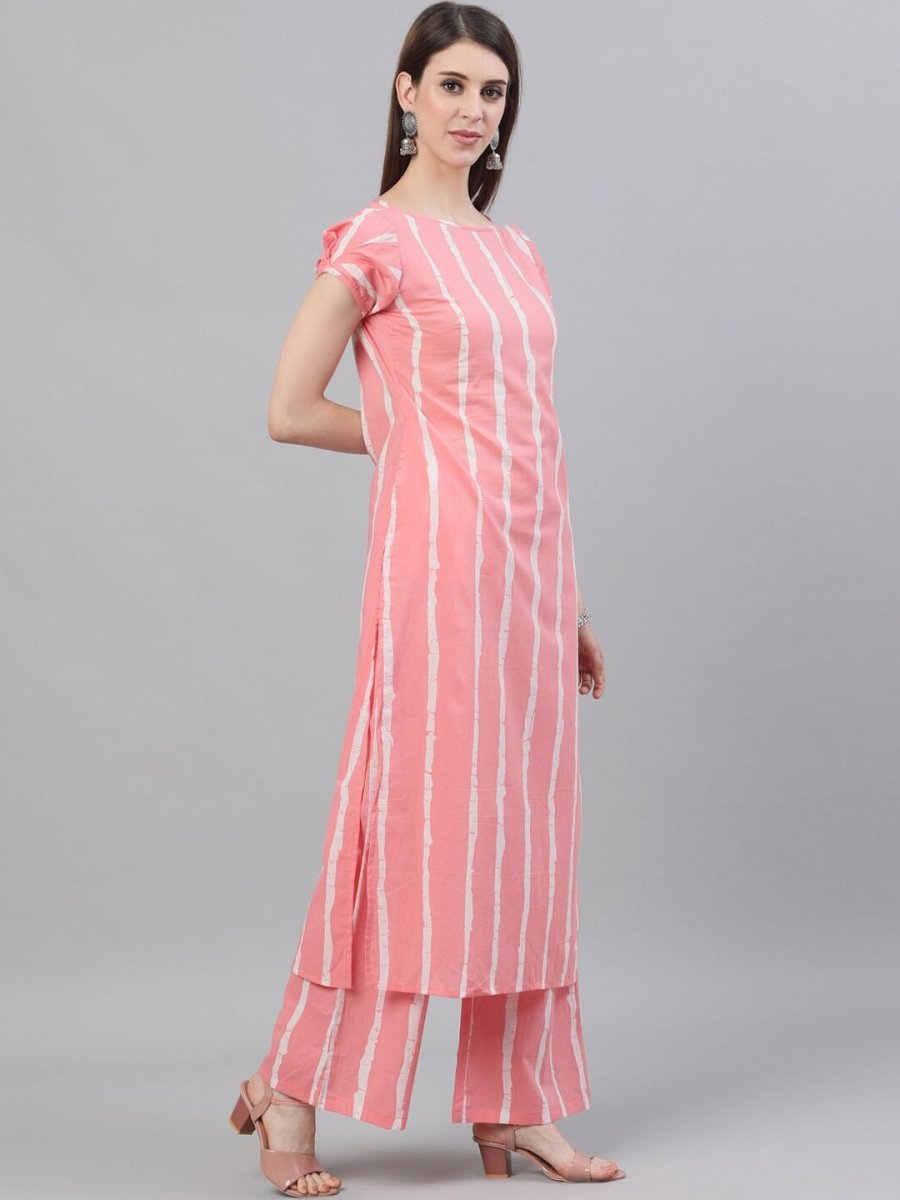 Aks Striped Pure Cotton Straight Kurta With Palazzos | Grocsy