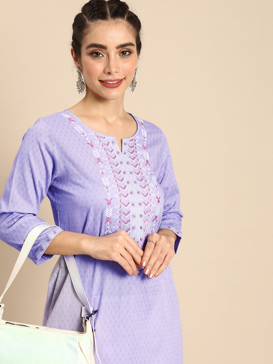 Sangria Women Lavender Yoke Design Kurta | Grocsy