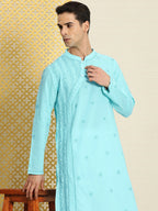 House of Pataudi Men Pure Cotton Embroidered Chikankari Jashn Kurta with Churidar | Grocsy