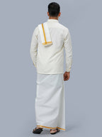 Ramraj Cotton Mens Wedding Set Cream Regular Dhoti, Shirt & Towel | Grocsy