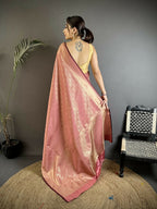 Joban Fashion Rose Gold Paisley & Floral Soft Satin Silk Banarasi Silk Saree | Grocsy
