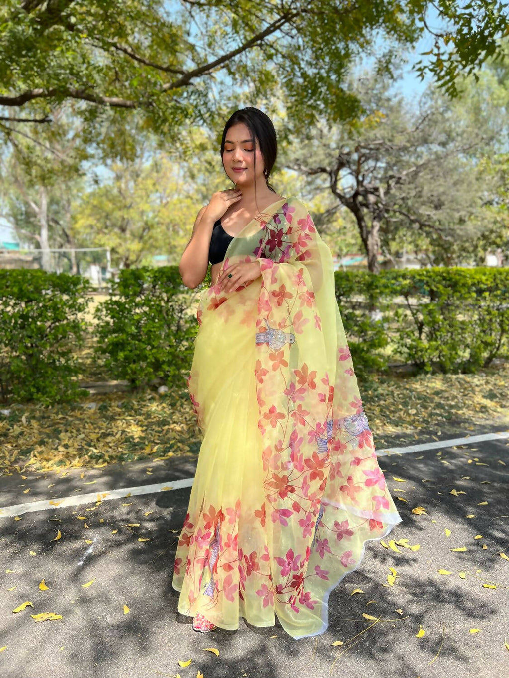 Vamsee Yellow Organza Saree | Grocsy