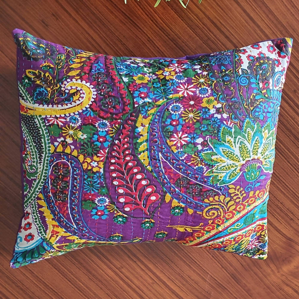 The Decor Nook Purple Base With Multicolour Flowers Print Cushion Cover | Grocsy