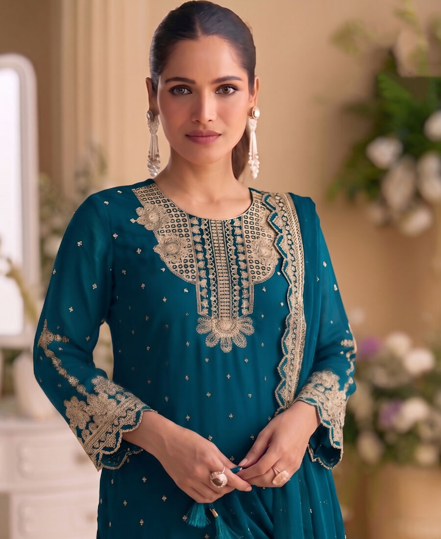 KC New Georgette Short Salwar Kameez Pakistani Style Aqua Blue | Grocsy