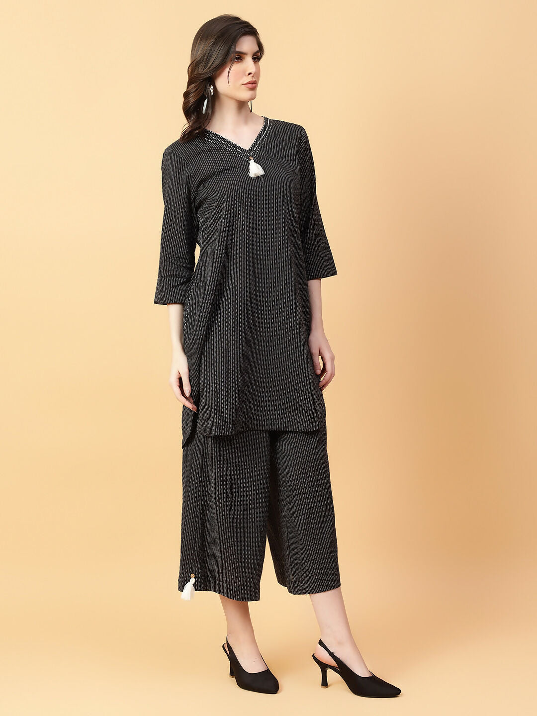 Joban Fashion Black Cotton Khatha & Hand Work Co-ord Set | Grocsy