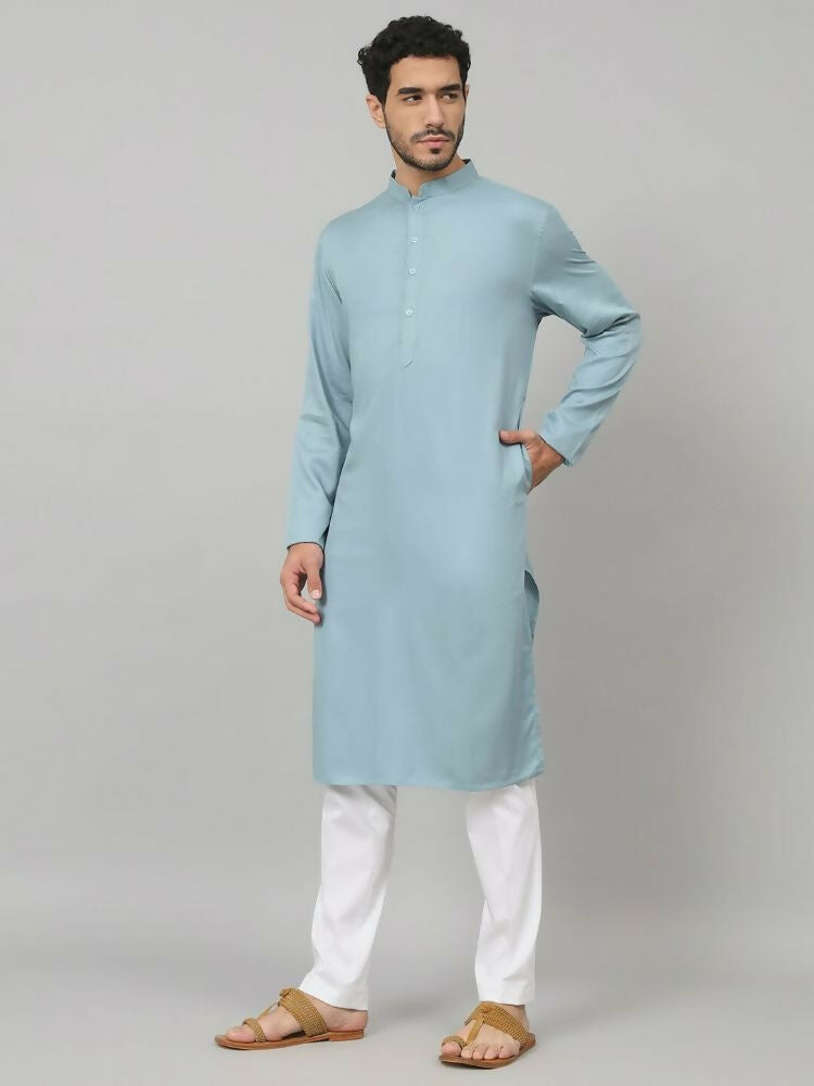 Giza Cotton Blue Plain Kurta by Hilo Design | Grocsy