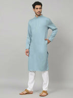 Giza Cotton Blue Plain Kurta by Hilo Design | Grocsy