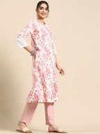 Sangria Floral Printed Cotton Slub Kurta | Grocsy