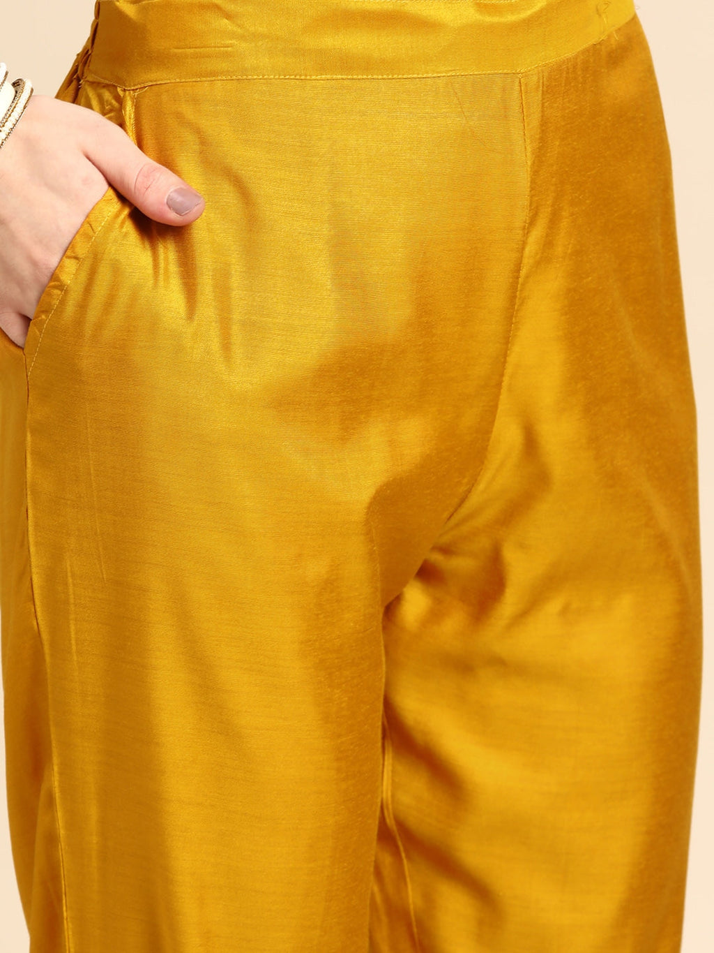 Sangria Women Mustard Yellow & White Embellished Beaded Kurta with Trousers & Dupatta | Grocsy