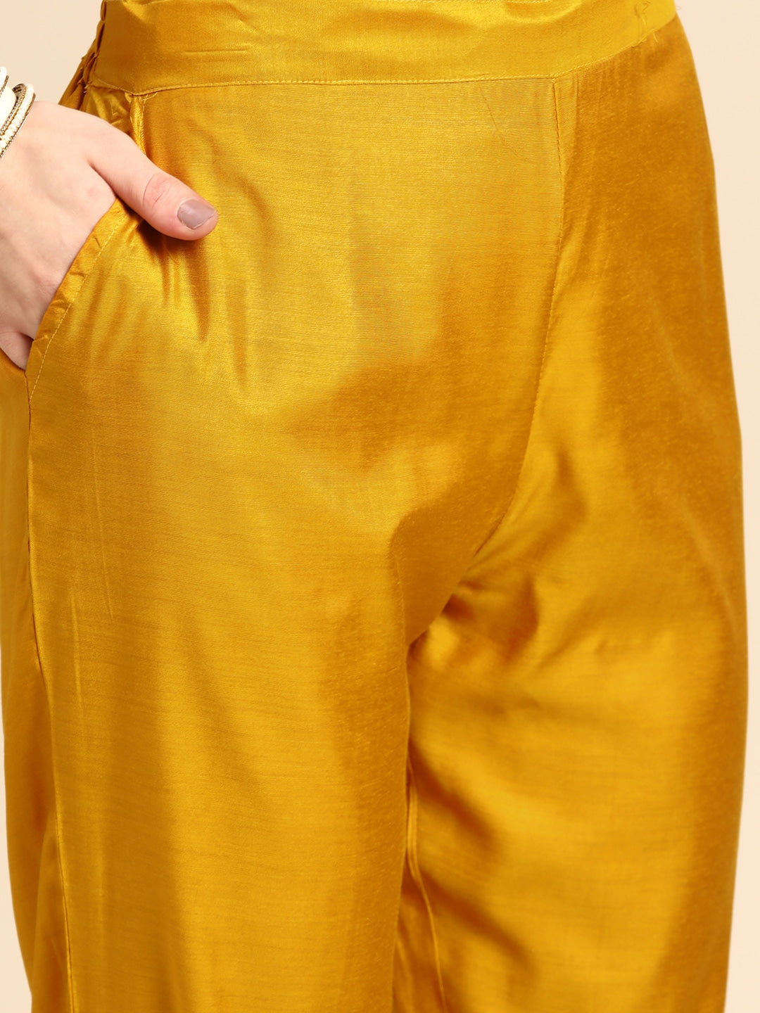 Sangria Women Mustard Yellow & White Embellished Beaded Kurta with Trousers & Dupatta | Grocsy