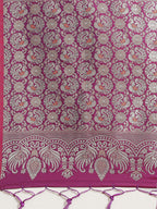 Saree Mall Magenta & Silver-Toned Floral Silk Blend Dharmavaram Saree | Grocsy