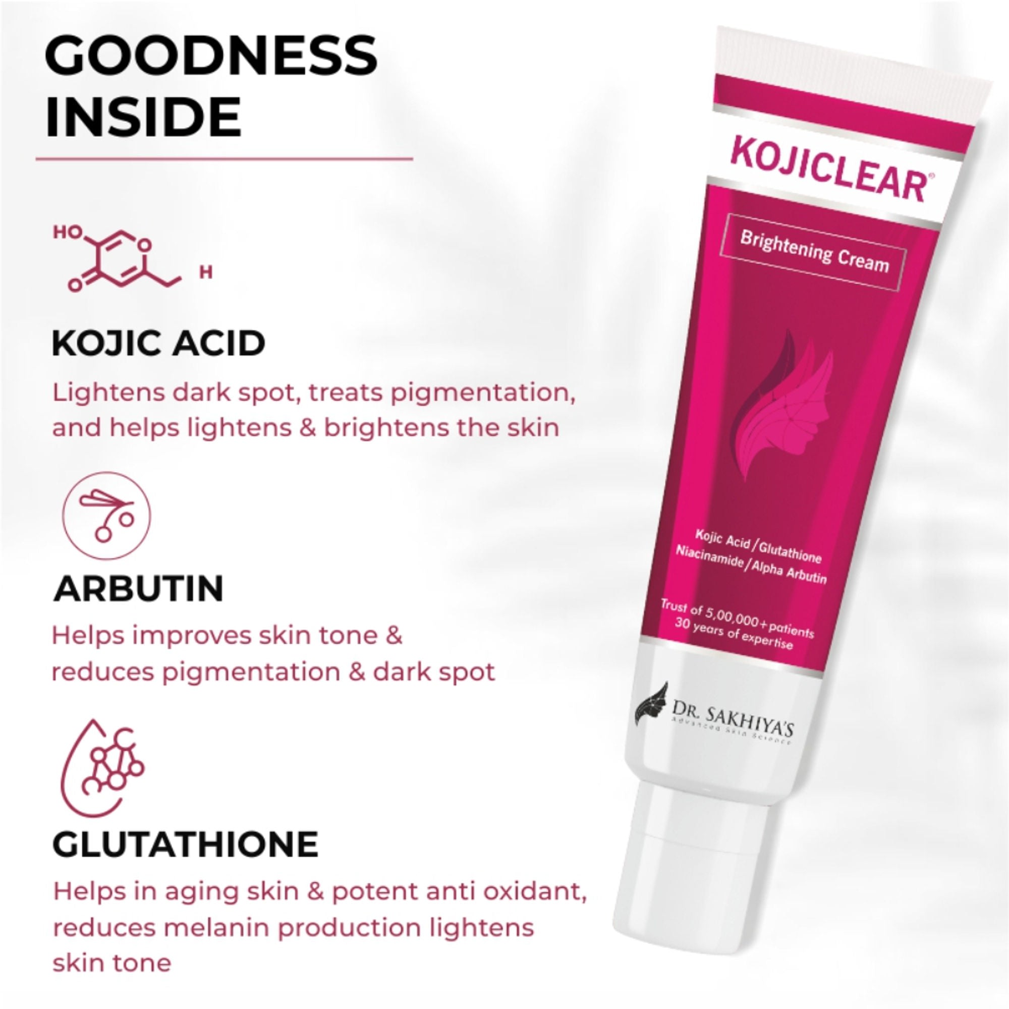 Dr.Sakhiya Kojiclear Whitening Brightening Tan Removal Face Cream with Kojic Acid Glutathione | Grocsy