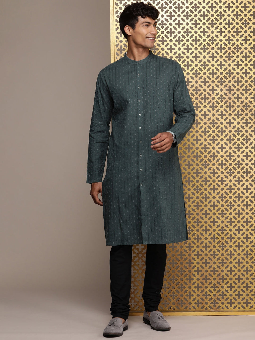 House of Pataudi Woven Design Straight Jashn Kurta | Grocsy