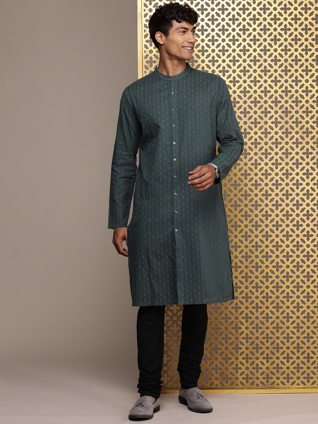House of Pataudi Woven Design Straight Jashn Kurta | Grocsy