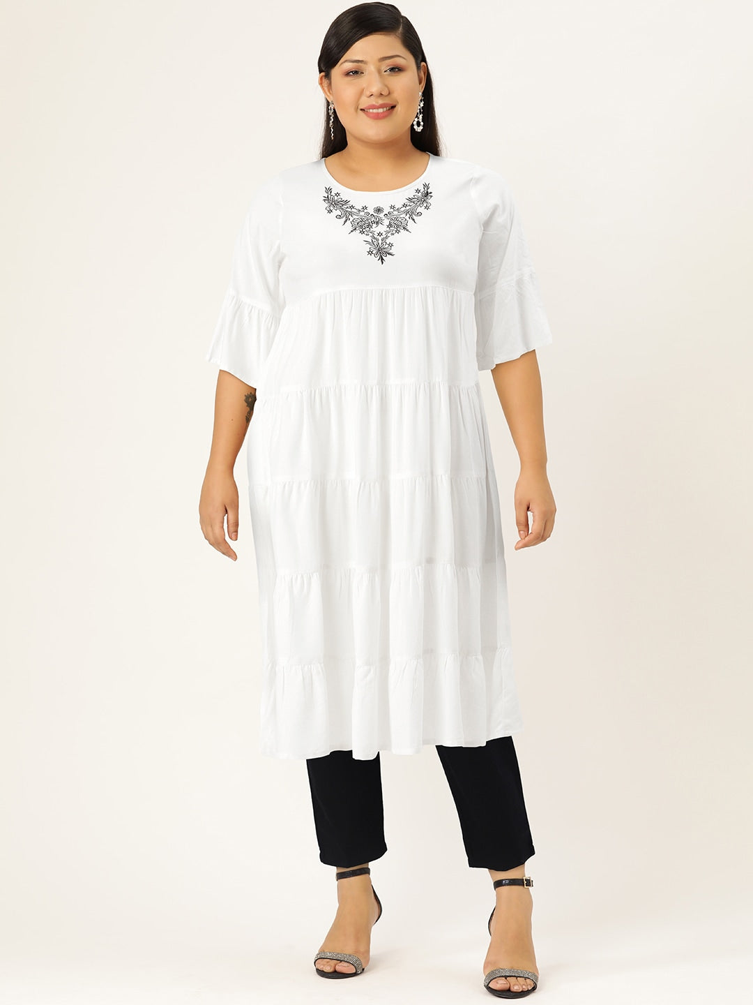 HERE&NOW Women White Yoke Design Anarkali Kurta | Grocsy