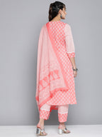 HERE&NOW Women Pink Floral Printed Pure Cotton Kurta with Palazzos & With Dupatta | Grocsy