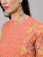 Aks Floral Printed Round Neck Pure Cotton Kurta with Trousers | Grocsy